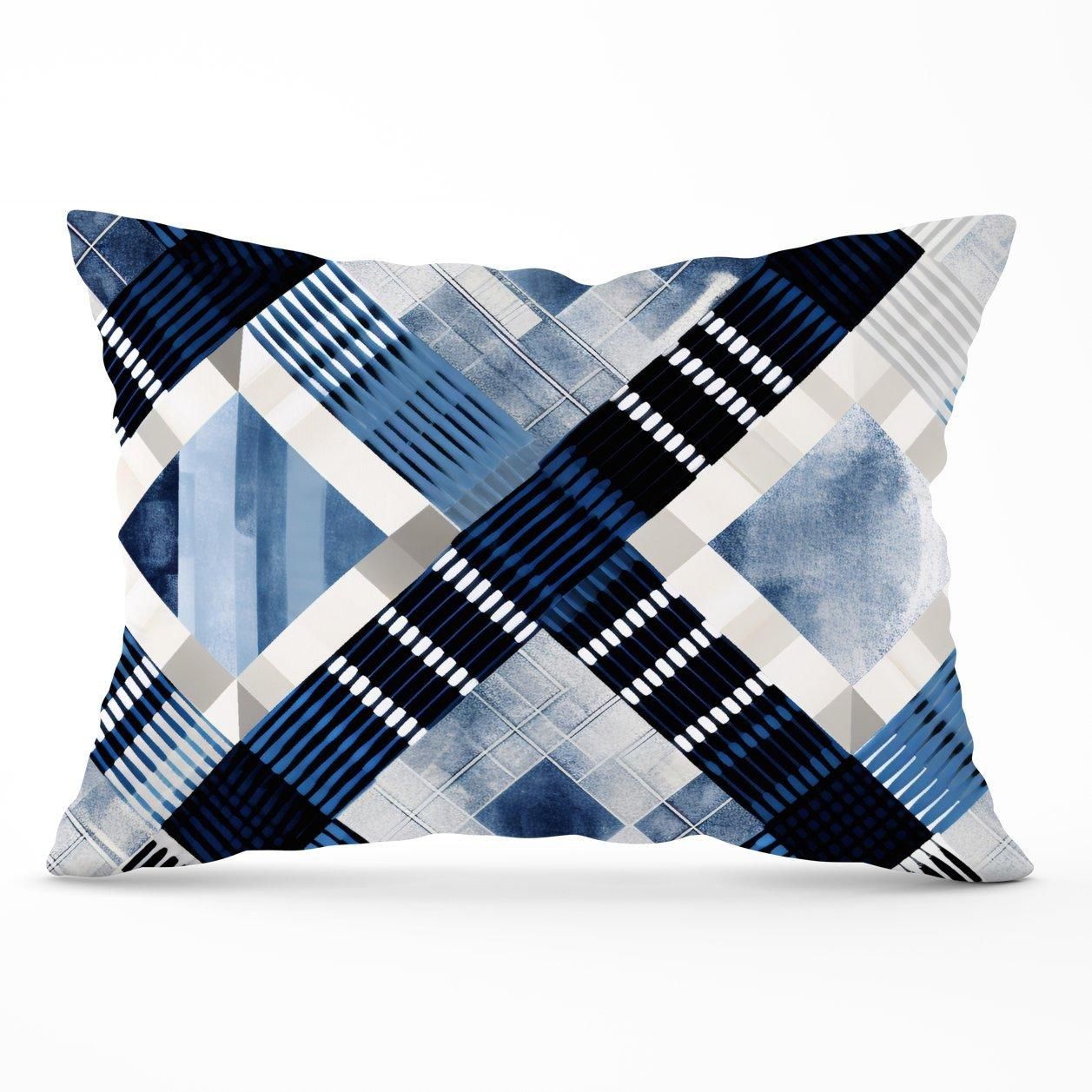 Warren Reed - Designer Checkered Square Black & Blue Cushions