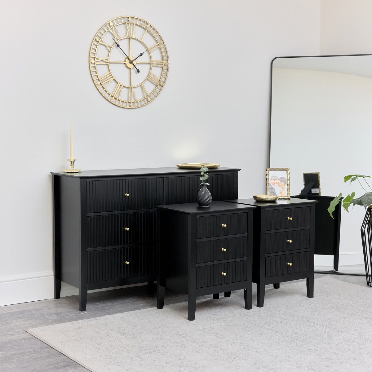 Melody Maison Large Chest Of Drawers & Pair Of Bedside Tables - Hales Black Range