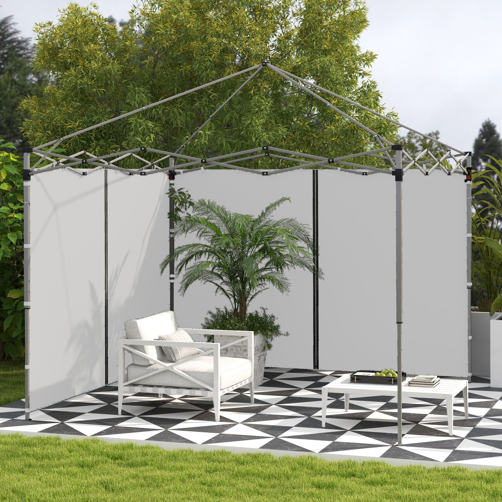 OUTSUNNY 3x3(m) or 3x6m Pop Up Gazebo Side Panels with Zipped Doors in Light Grey