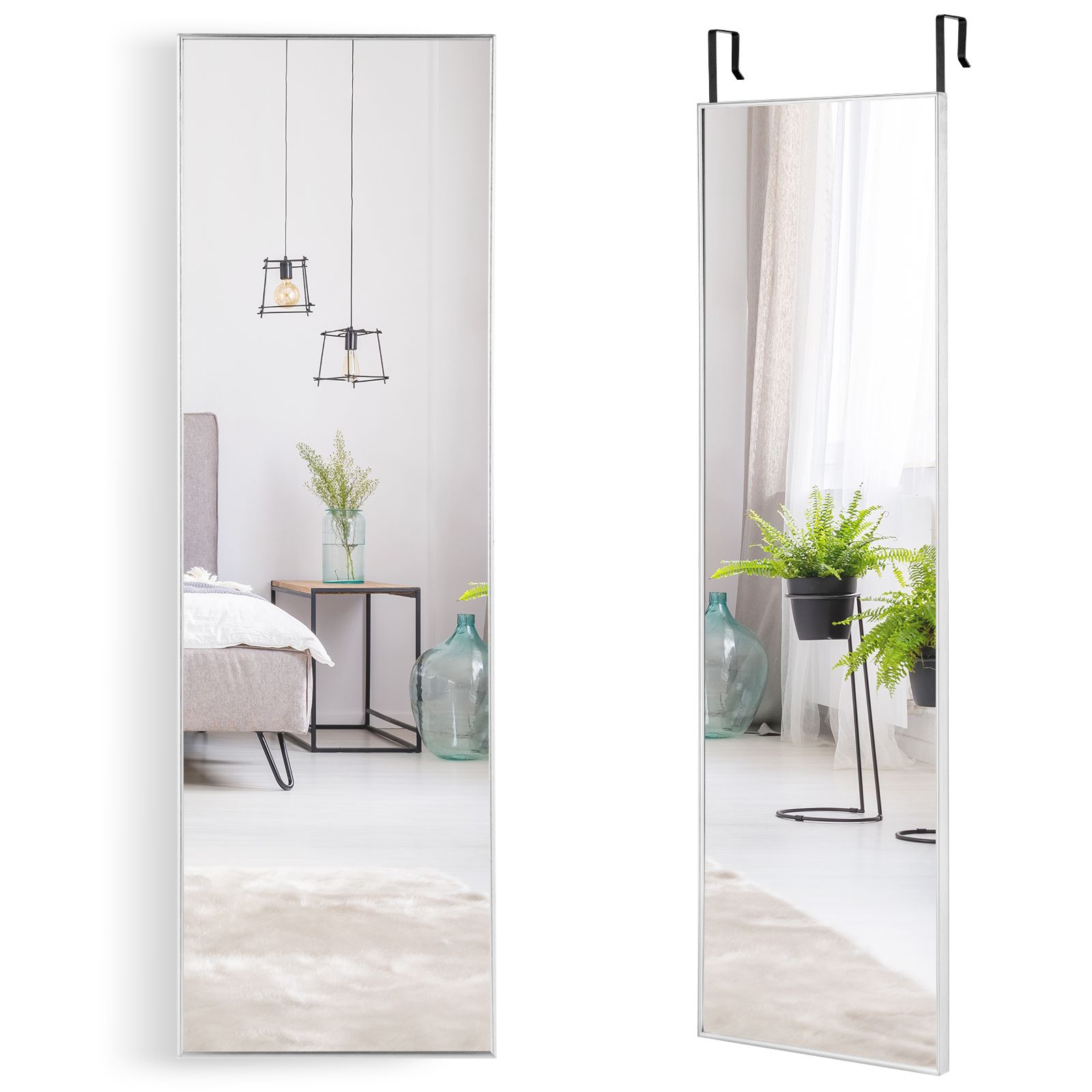 Costway Full-length Over the Door Mirror Hanging & Wall-mounted Dressing Mirror in Silver