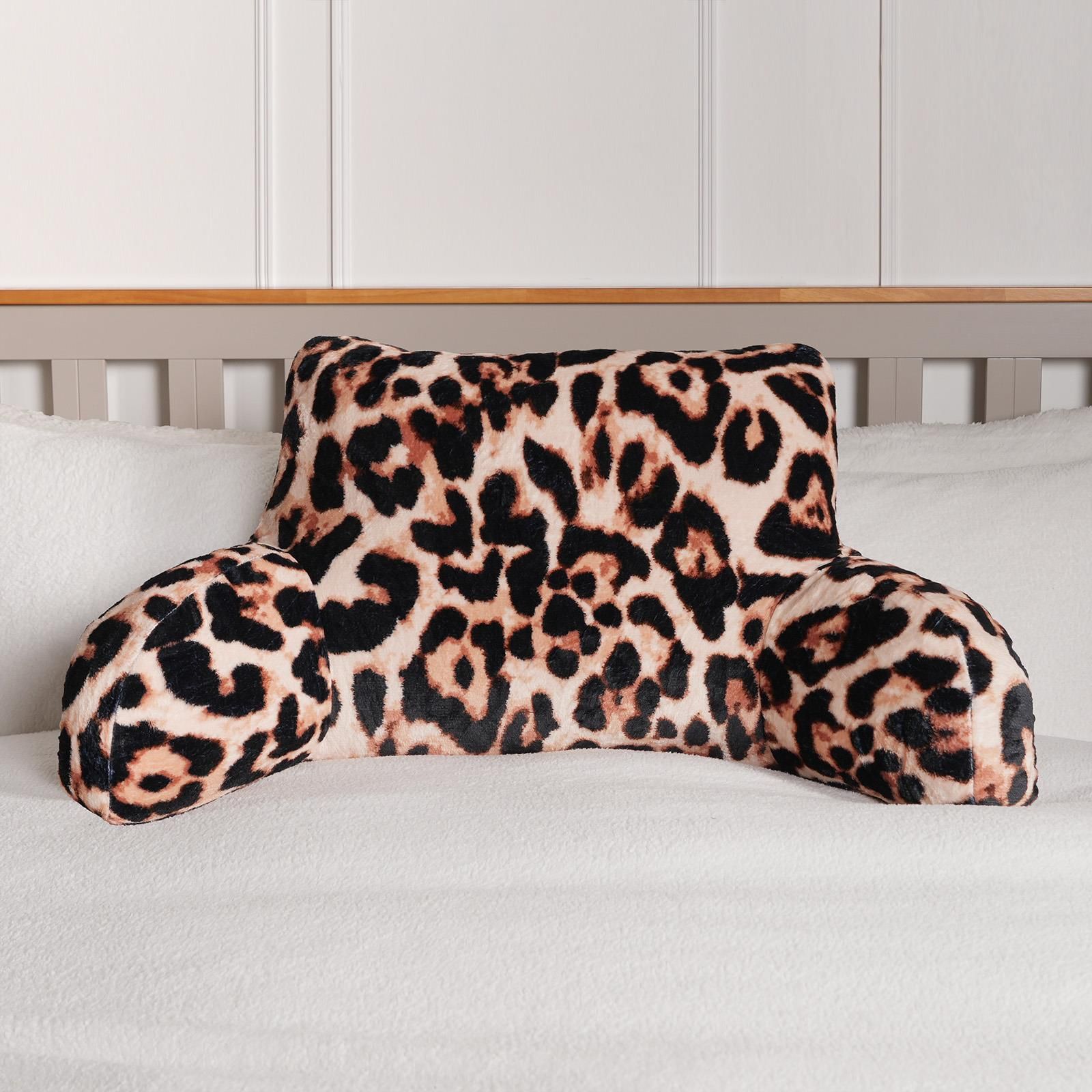 OHS Leopard Cushion Reading Pillow Plush Plump Padded Soft Arms Lumbar Chair Support in Natural