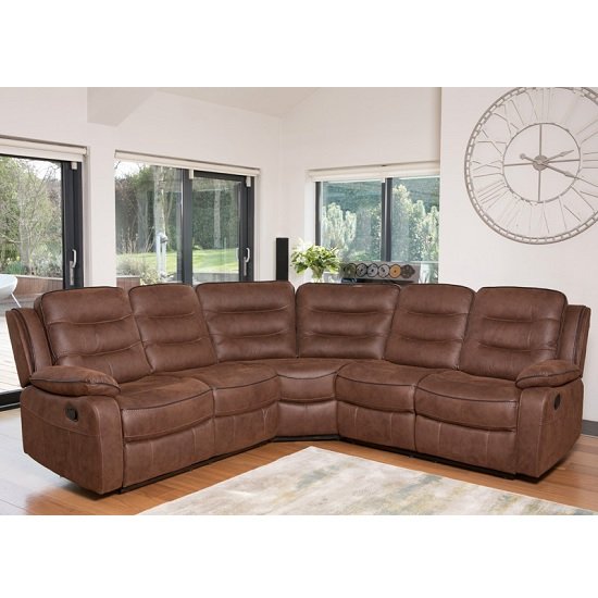 Lovell Fabric Recliner Corner Sofa In Brown
