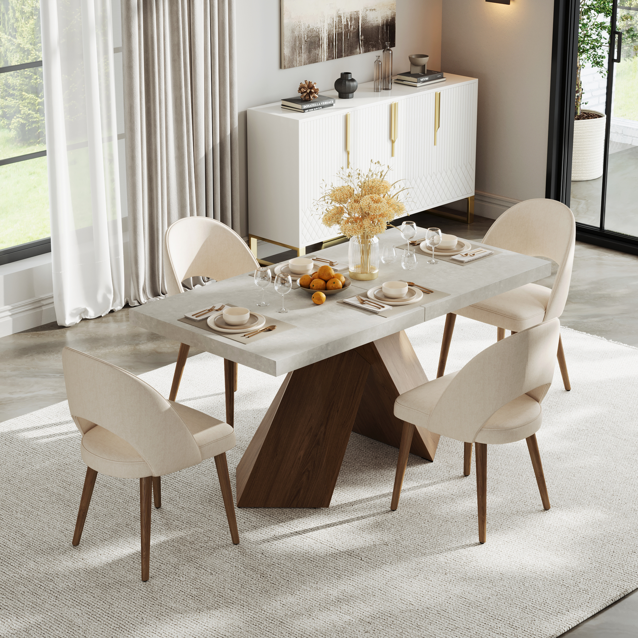 Dining Set 63"-79" Extendable Wood Dining Table with 4 Chairs