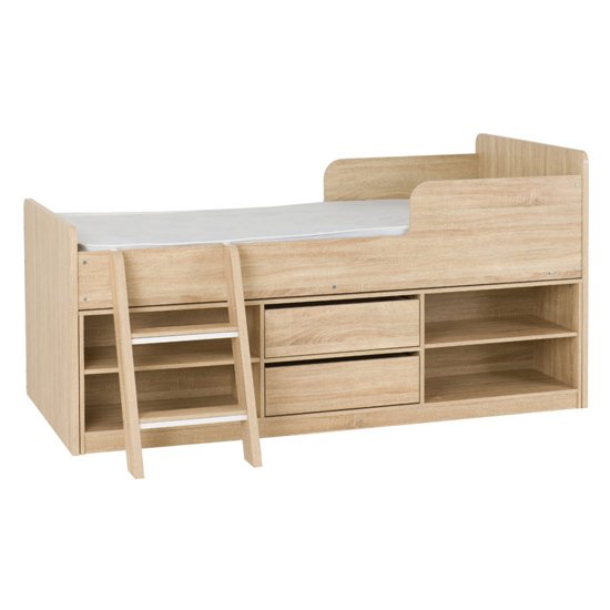 Intana Wooden Low Sleeper Bunk Bed In Light Sonoma Oak