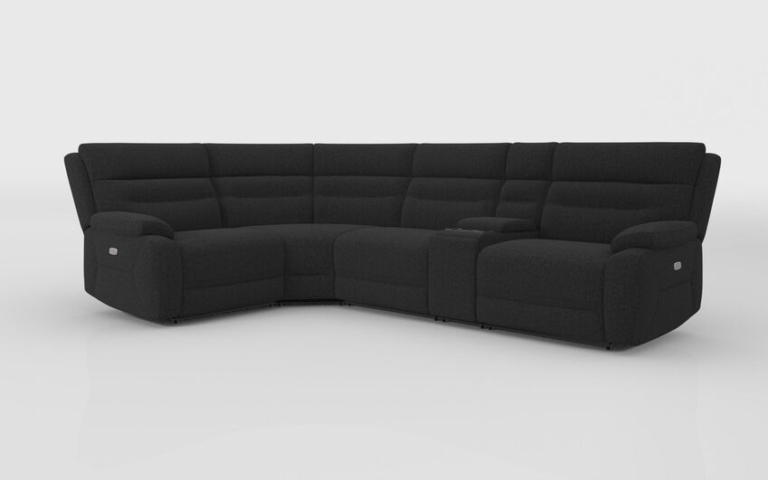 Black Fabric Fenton 1 Corner 3 Power Recliner Sofa with Media Console