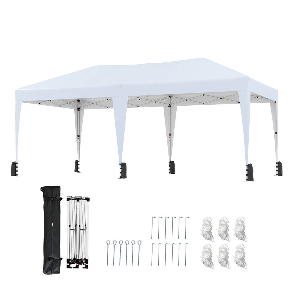 Costway 590x300 CM Pop up Canopy Tent Foldable Patio Shelter w/ Wheeled Bag in White
