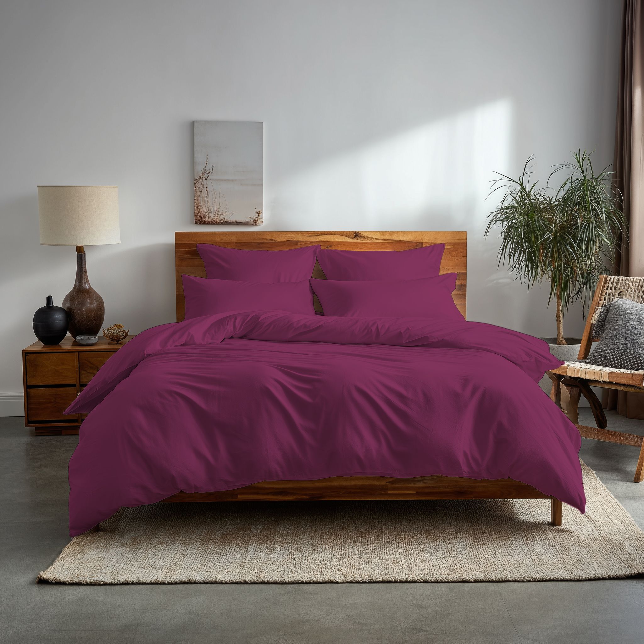 Snug City Plain Dyed Easy Care Polycotton Duvet Cover & Pillowcase/s Set Bed Linen in Fuchsia