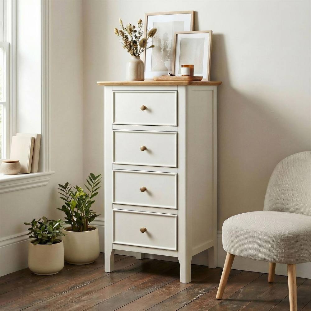 FurnitureboxUK Belle Solid Oak & Cream Small Chest of Drawers