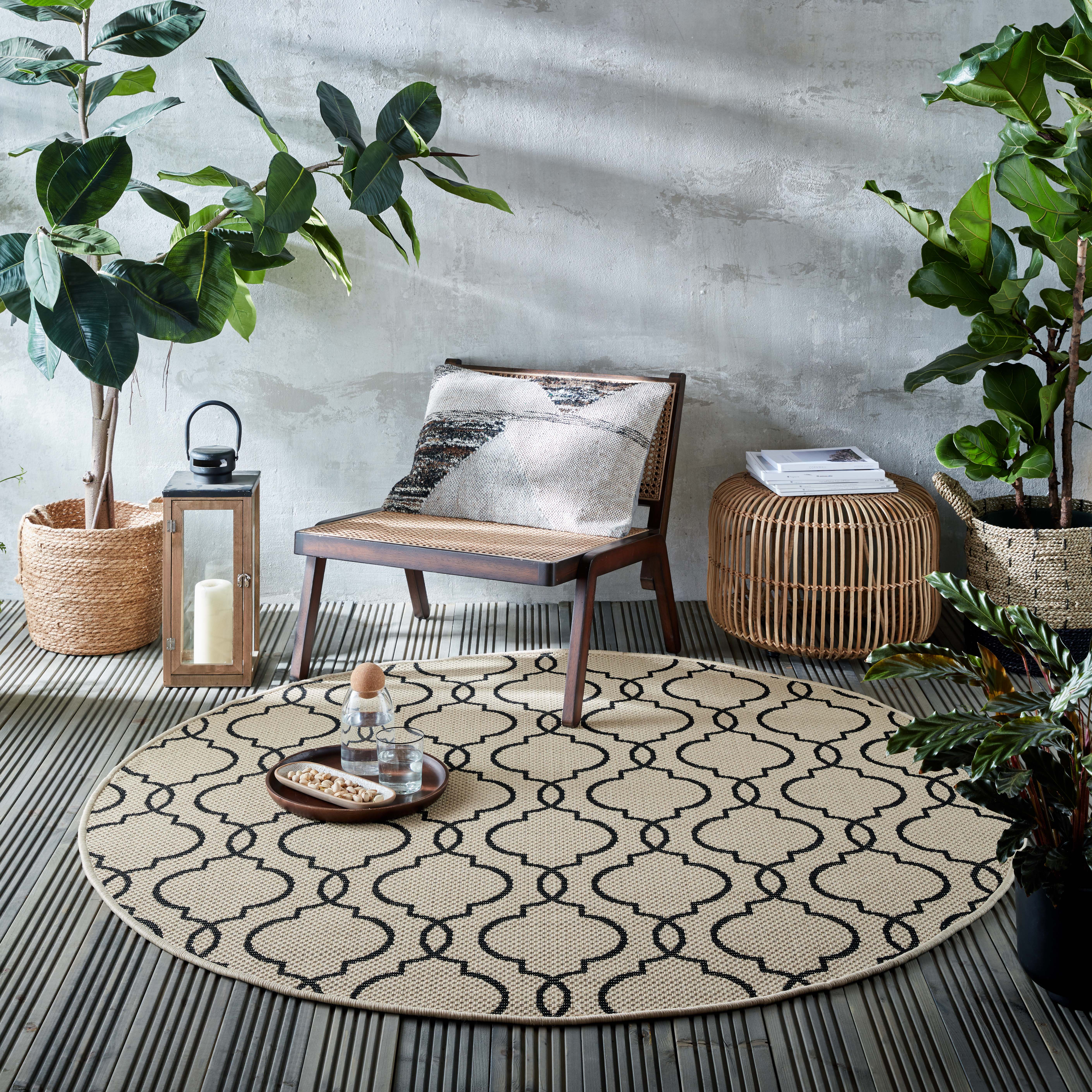 Milan Indoor Outdoor Circle Rug Milan Beige and Black