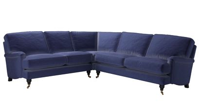 Bluebell Asym. Crn: LHF 2 Seat w RHF 2.5 Seat in Prussian Blue Cotton Matt Velvet - sofa.com