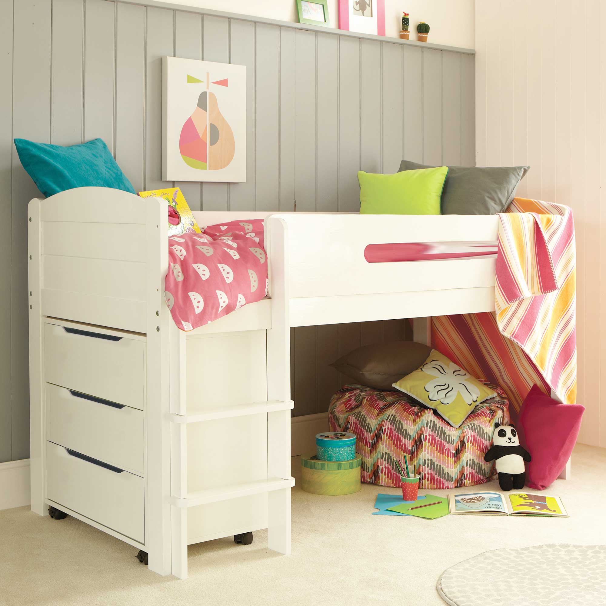 Kenzie Childrens Midsleeper with Chest Of Drawers