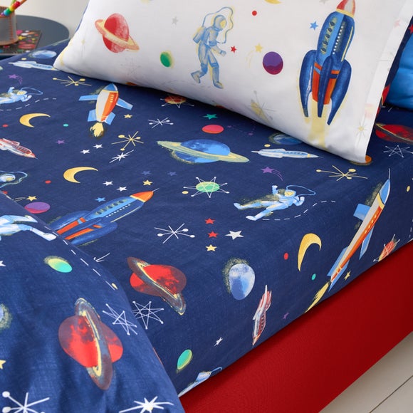Set of 2 Space 100% Cotton Fitted Sheets