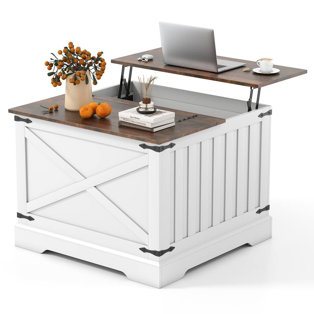 Costway Lift Top Coffee Table 80CM Square Center Table w/Storage Compartment in Brown