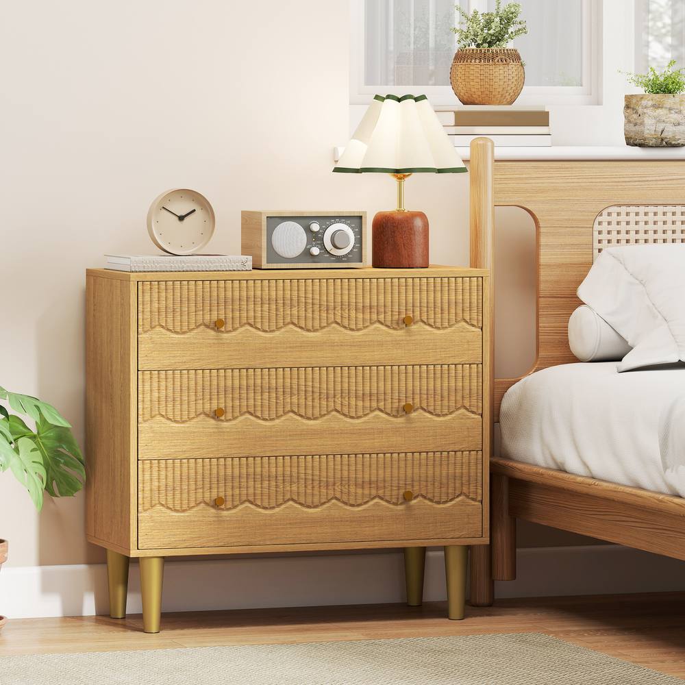 HOMCOM Chest of Drawers, 3 Drawer Dresser Steel Legs & Wooden Top, Oak in Natural