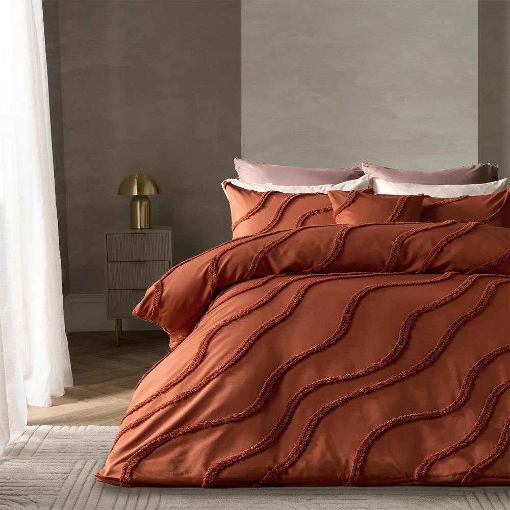 OHS Tufted Contour Bedding Set Duvet Cover with Pillowcase in Burnt Orange