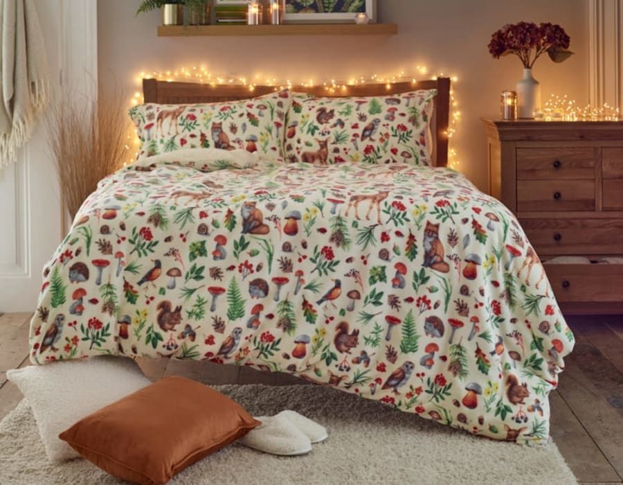 Deyongs Autumn Animals Fleece Duvet Cover Set with Sherpa Reverse - Cosy Woodland Printed Bedding | 1846