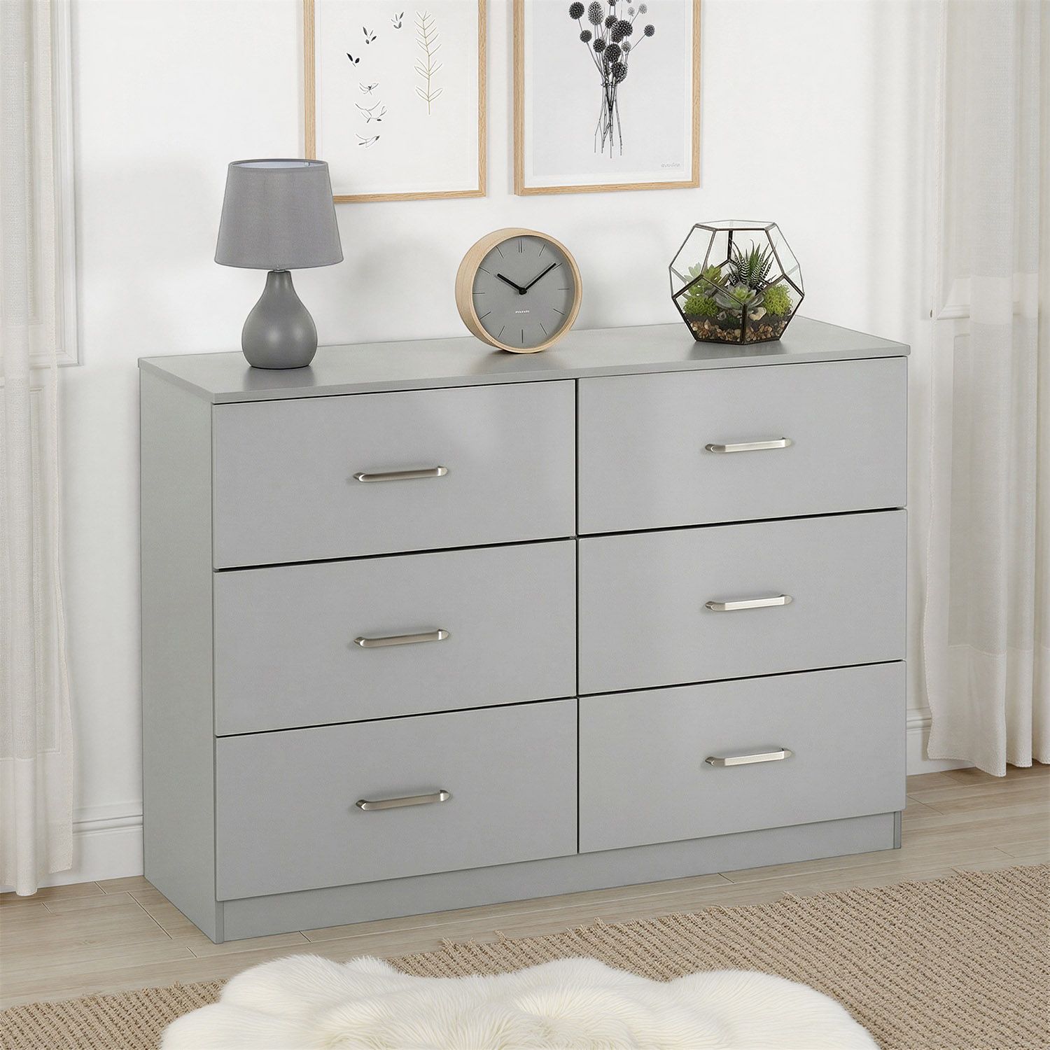 Seconique Dakotia 6 Drawer Chest in Light Grey