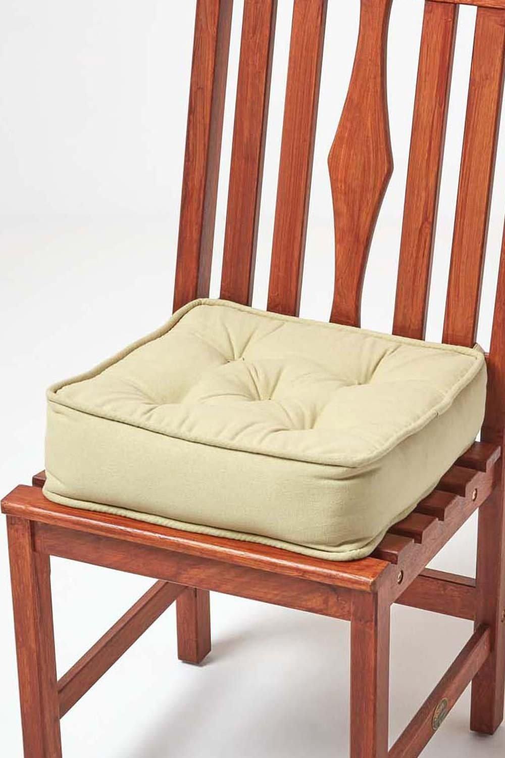 Homescapes Cotton Dining Chair Booster Cushion in Light Green