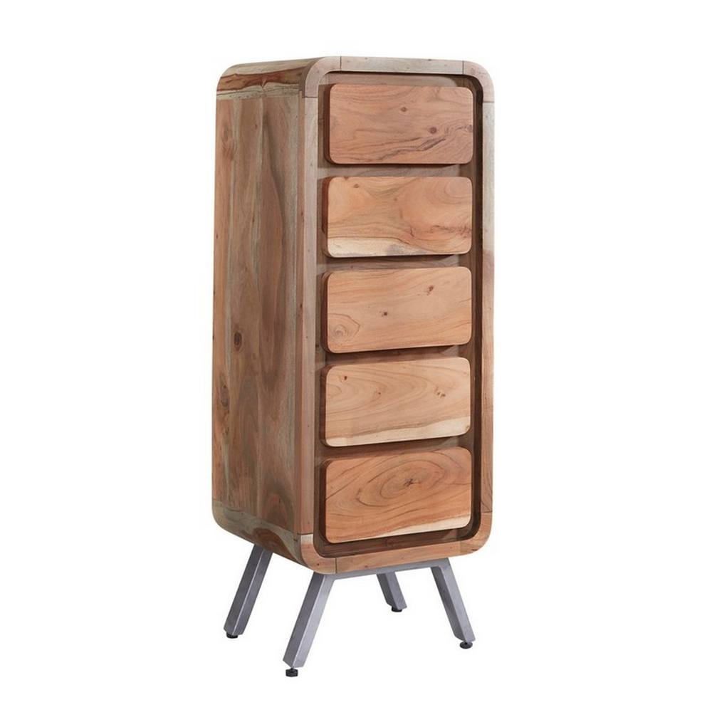 Indian Hub Aspen 5 Drawer Tall Chest - Metal/Wood - L40 x W45 x H120 cm in Brown