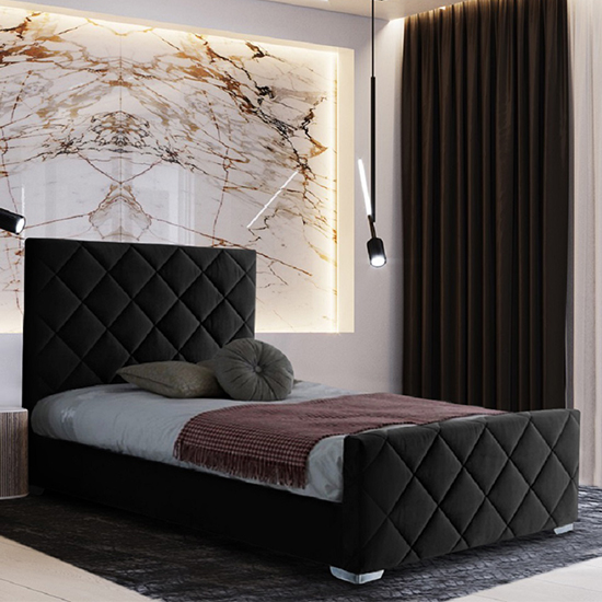 Effingham Plush Velvet Small Double Bed In Black