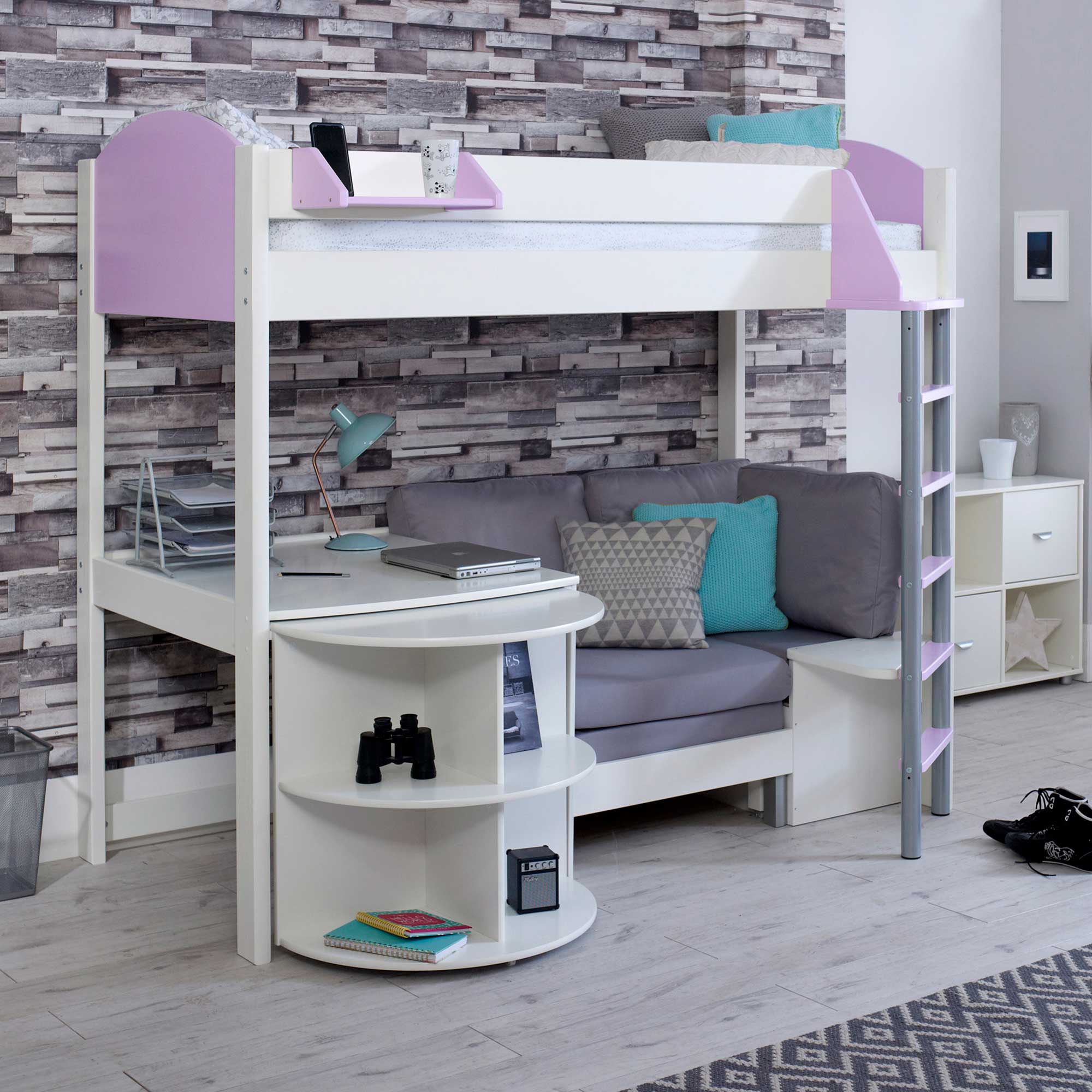Nova D Childrens Highsleeper Bed with pull out Desk and Futon