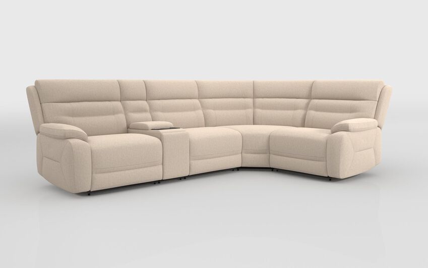 White Fabric Fenton 3 Corner 1 Sofa with Media Console