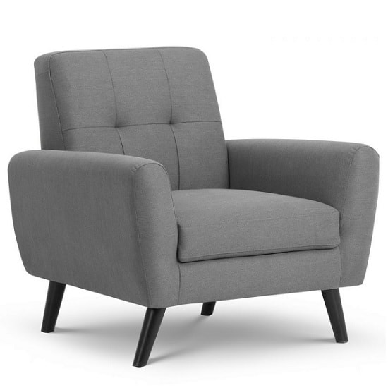 Aldonia Fabric Arm Chair In Mid Grey Linen With Wooden Legs