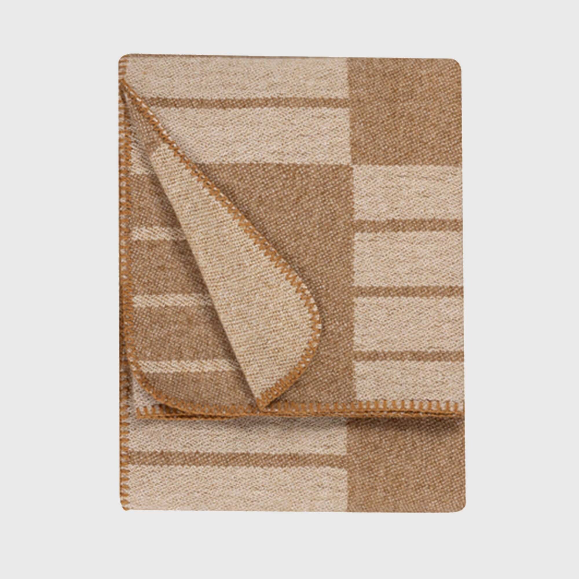 Natural Squares Reversible Throw Blanket, Neutral Polyester | Barker & Stonehouse
