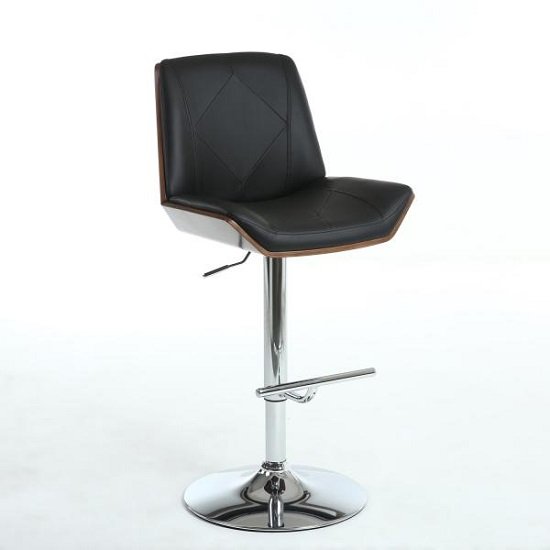 Avalon Bar Stool In Black PU And Walnut With Chrome Base
