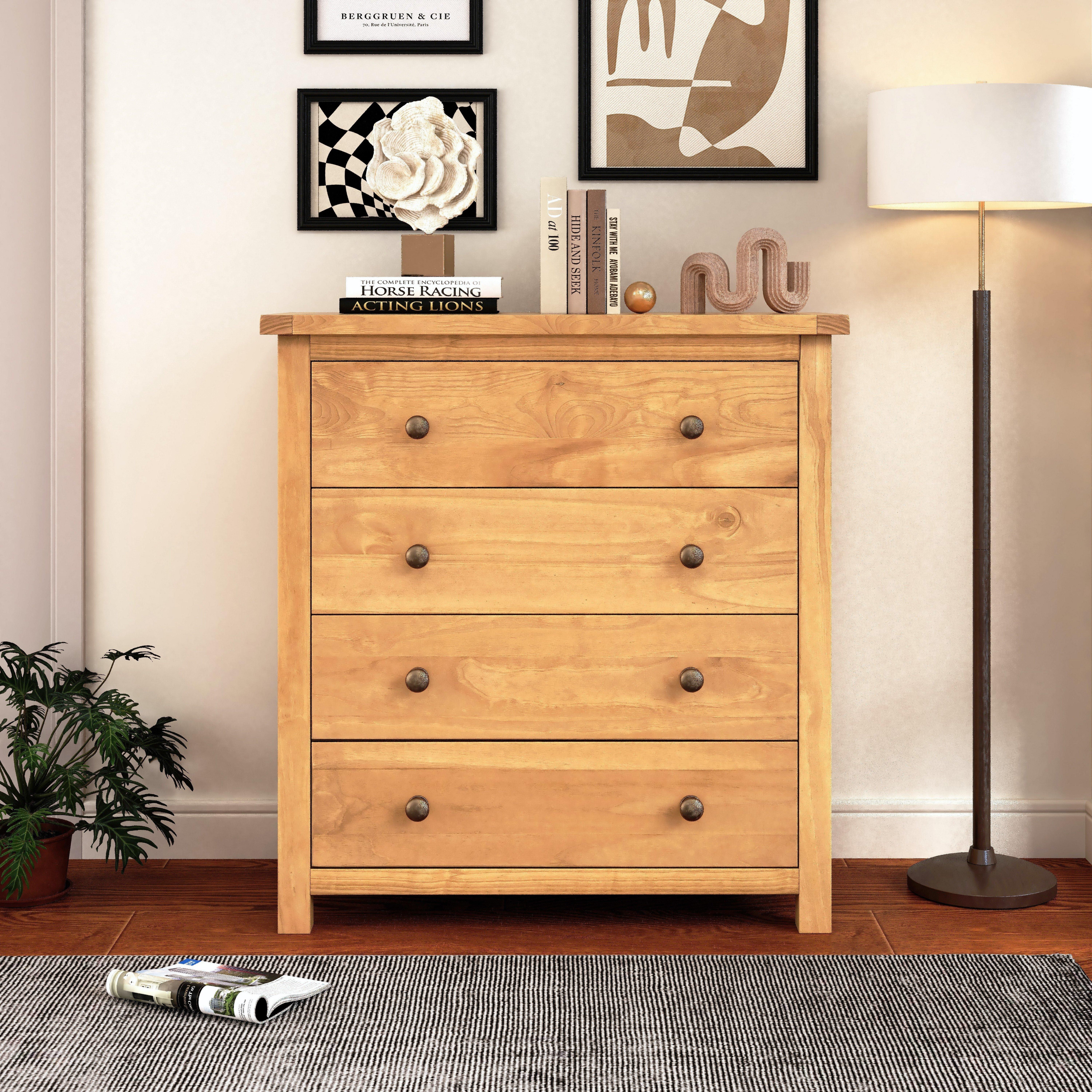 Cabinet Bits Lugo 4 Drawer Chest of Drawers Brass Knob in Light Brown