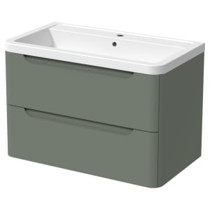 Wickes Malmo Reed Green Wall Hung J Pull Vanity Unit & Basin - 800mm