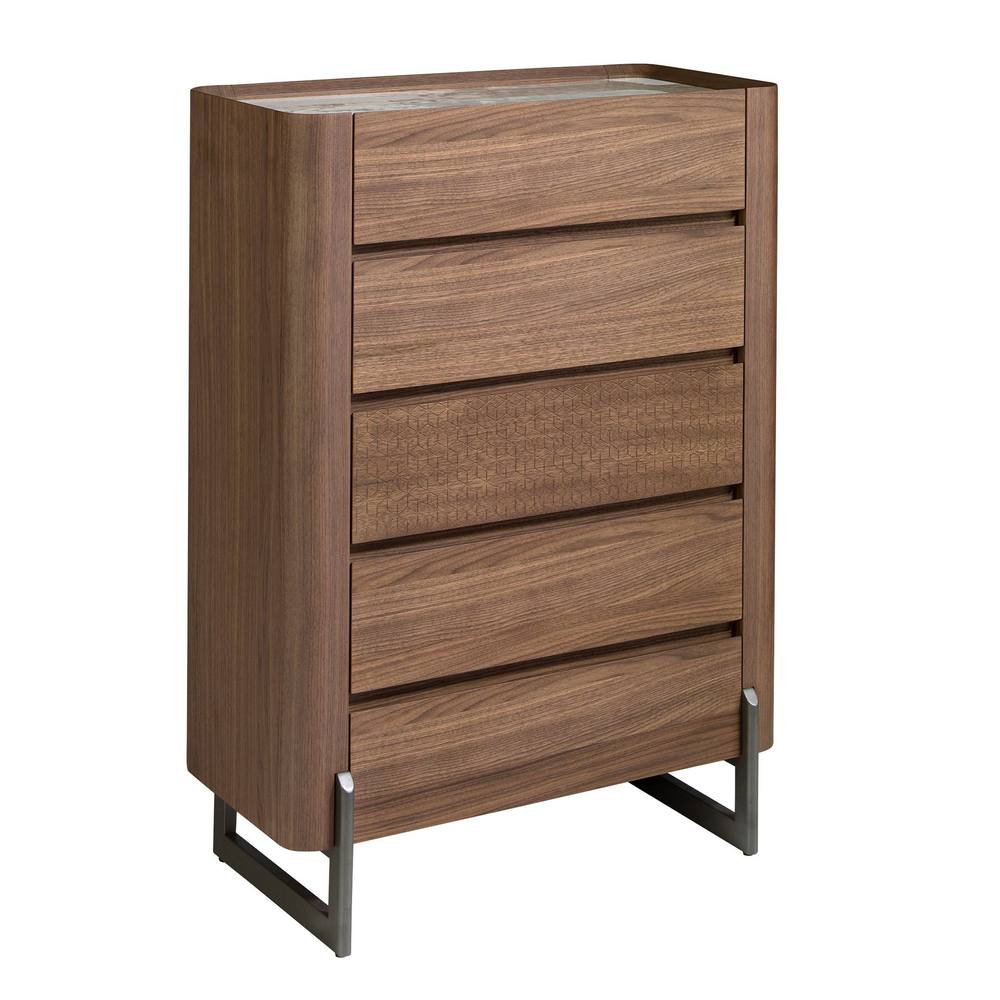 Angel Cerda Walnut Veneer Chiffonier with Porcelain Marble Top in Brown