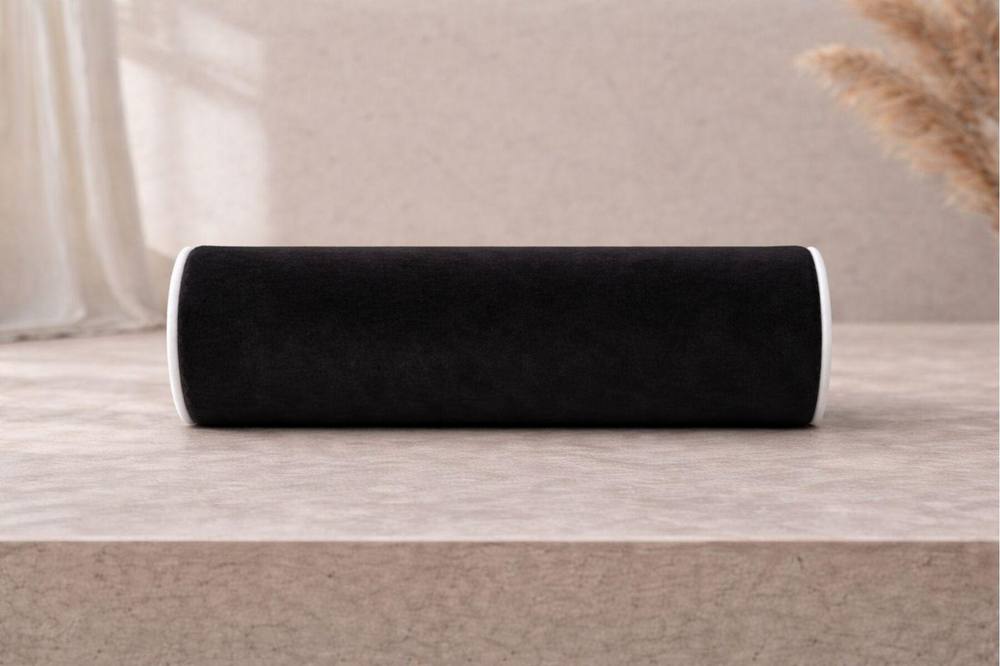 HOB Furniture Bolster Cushion with White Piping in Black