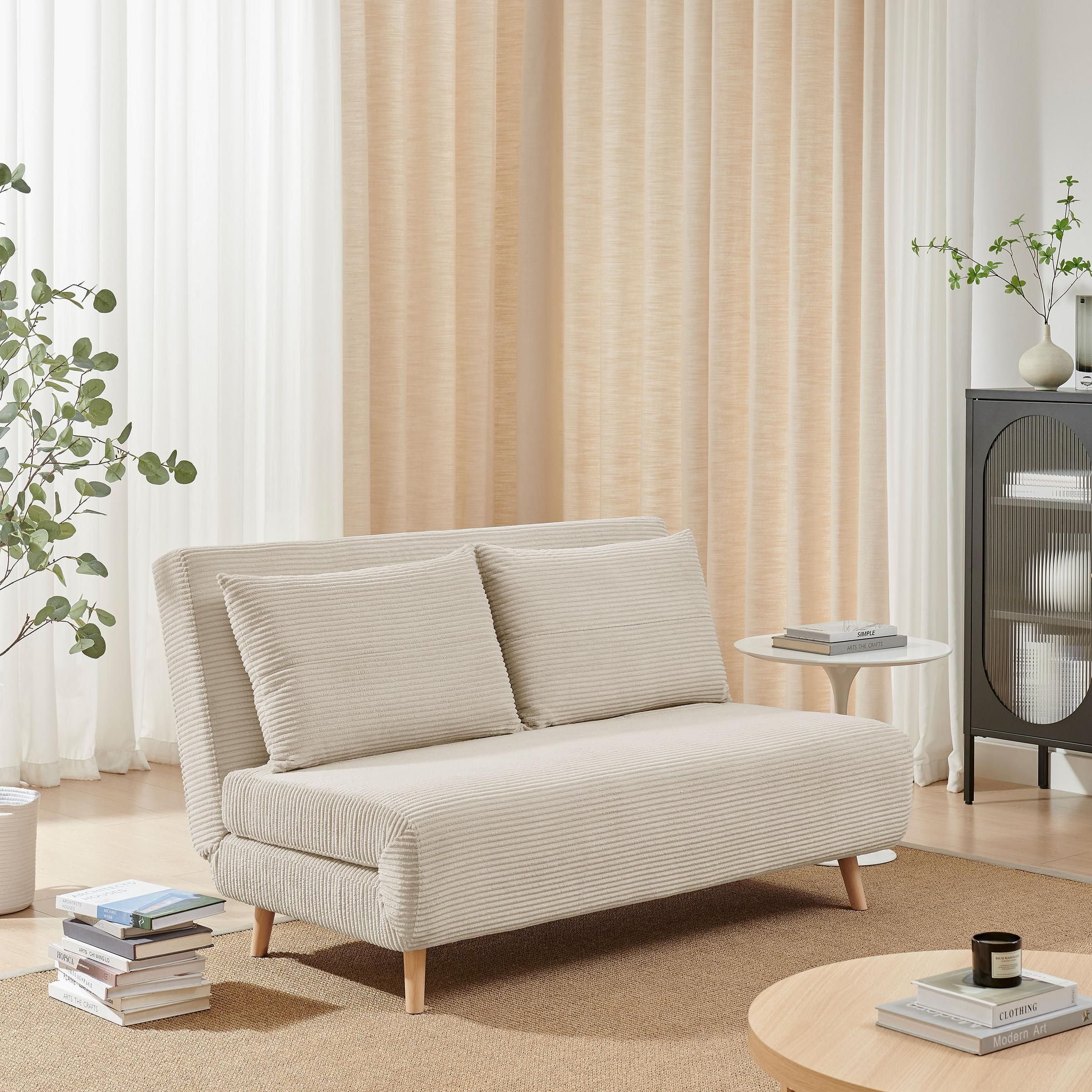 FurnitureboxUK Bobby Cream Jumbo Corduroy Folding Double Sofa Bed