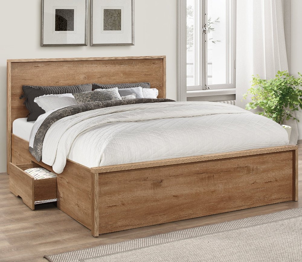 Stockwell Oak Wooden Storage Bed Frame - 4ft Small Double