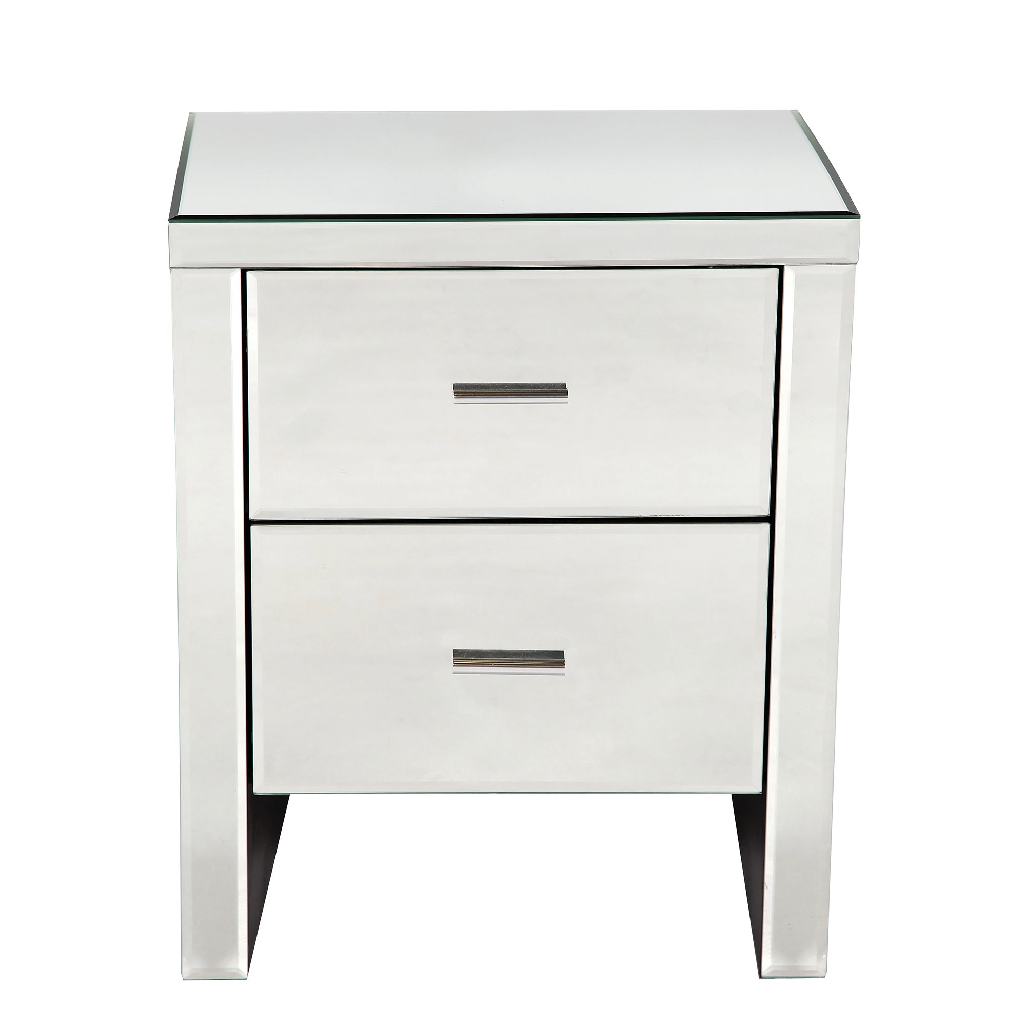 Venetian Mirrored 2 Drawer Bedside Table White