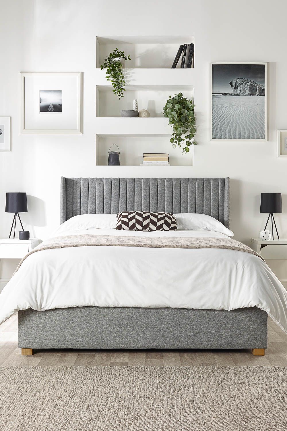 Catherine Lansfield Soho Ottoman Storage Wing Bed in Saxon Twill Fabric, Custom Made in Grey