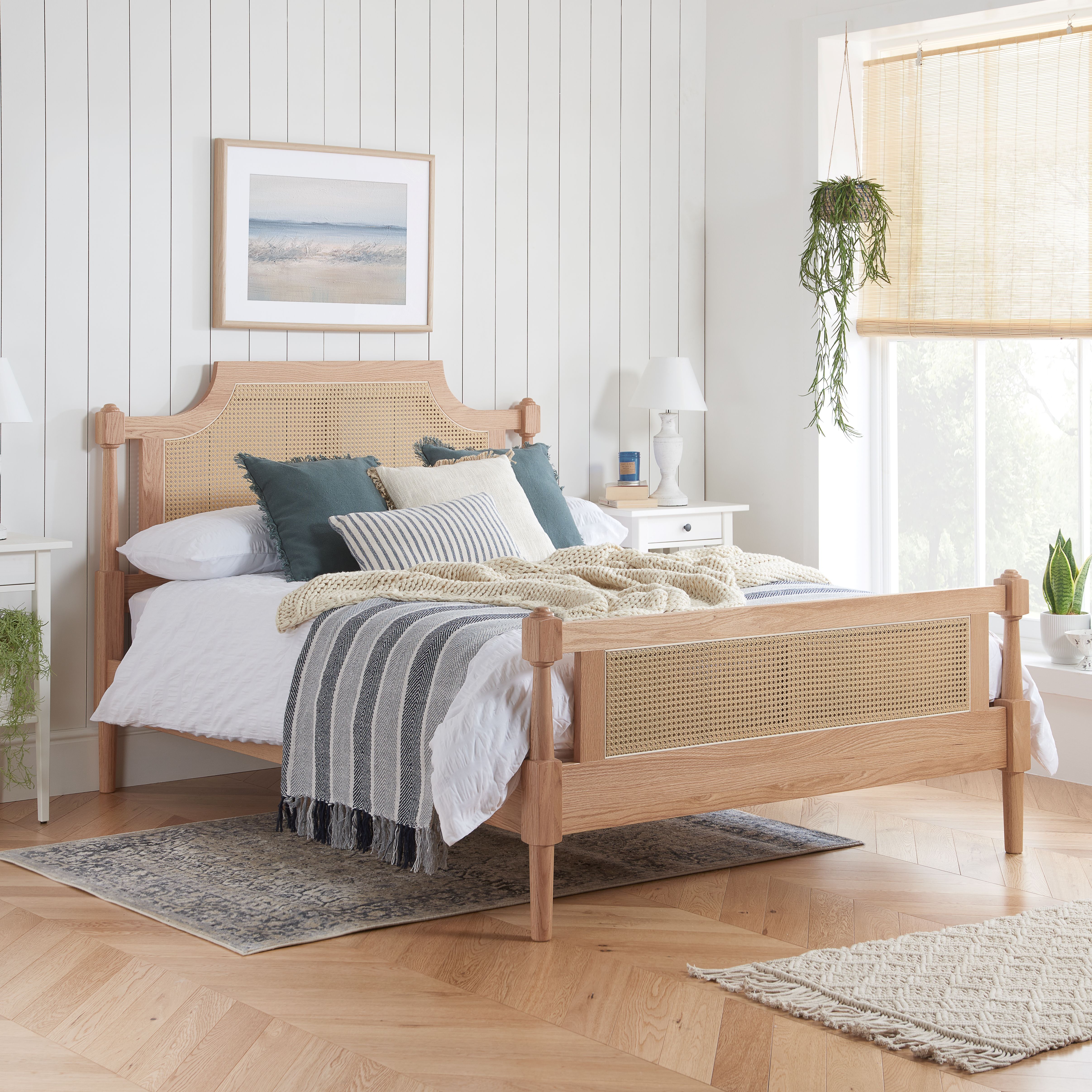 Birlea Rattan Bed Frame Rhodes Oak 4FT6 135cm Bedstead in Beige