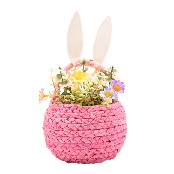 Eggstraordinary Gift Co. Faux Flower Easter Bunny Basket Decoration
