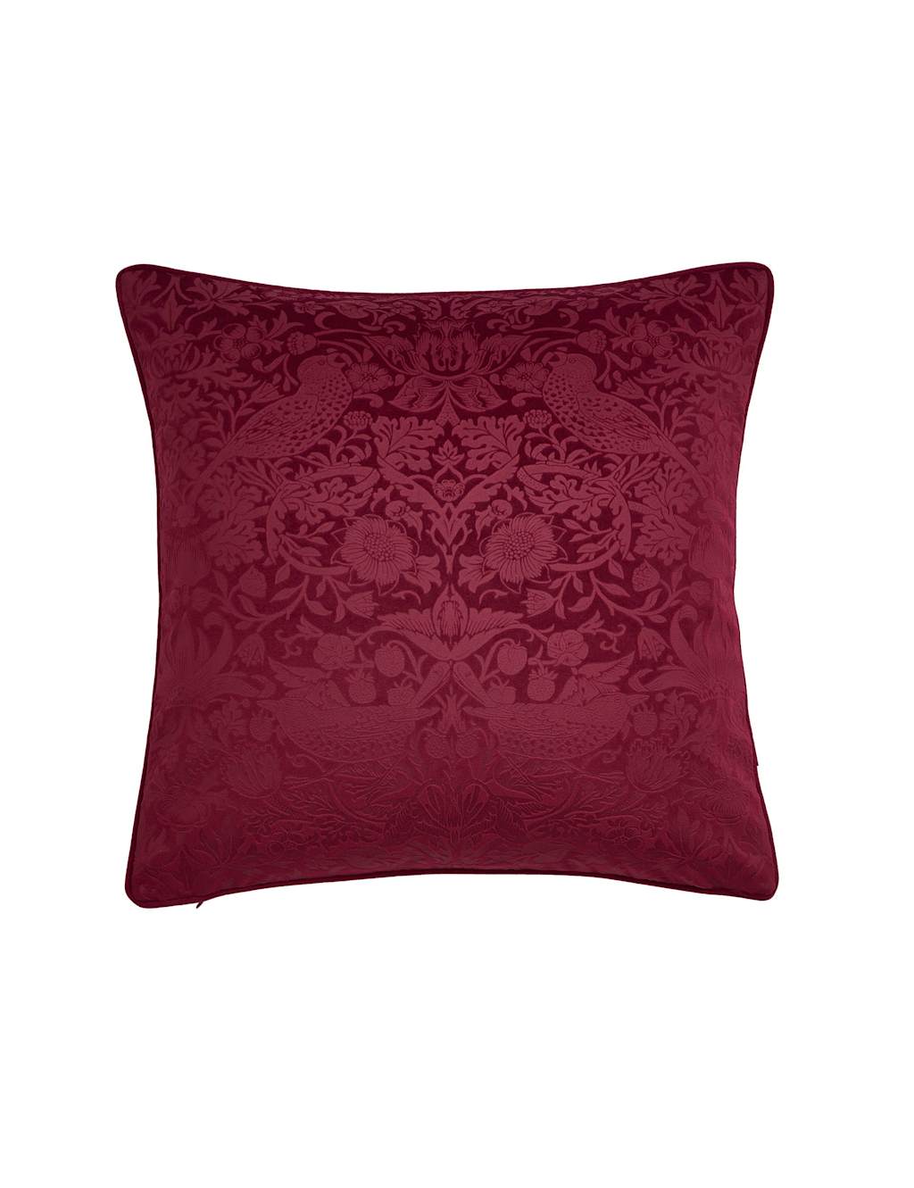 William Morris At Home Velvet Strawberry Thief Cushion Berry