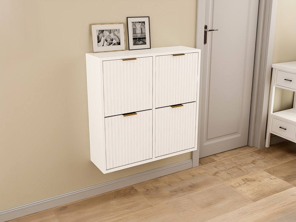 Vente-unique Shoe Cabinet With 4 Drop-Down Compartments - White & Gold - FRALYN