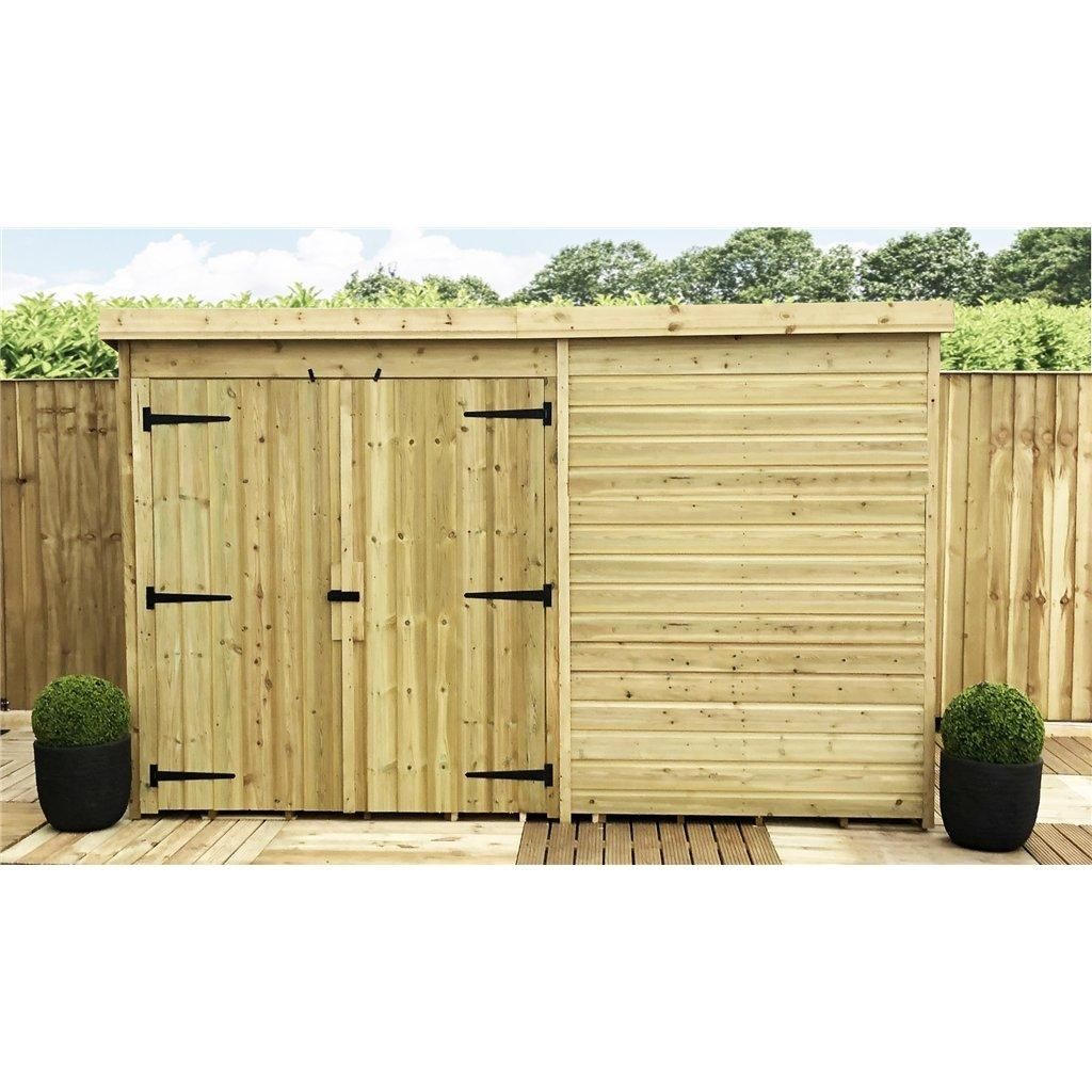 Marlborough 9 x 4 Pressure Treated Pent Garden Shed with Double Doors in Natural 3