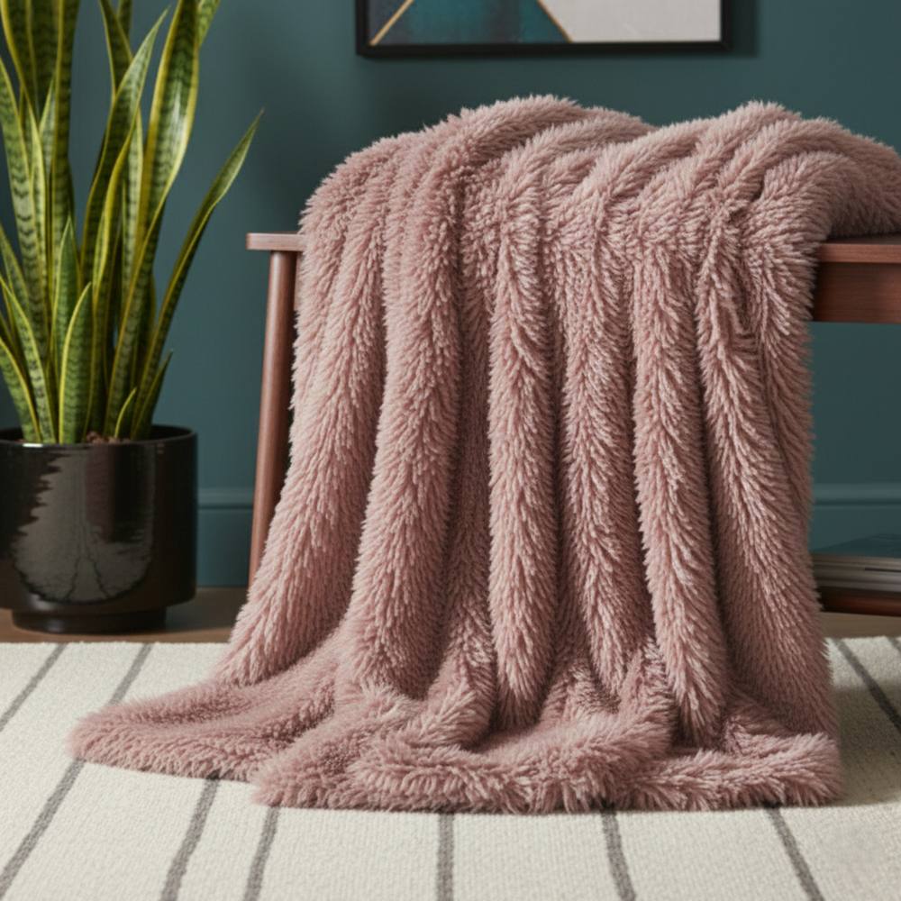 Snug City Cuddly Extra Fluffy Throw Ultra Soft Plush Blanket Sofa Bed Home Decor in Light Pink