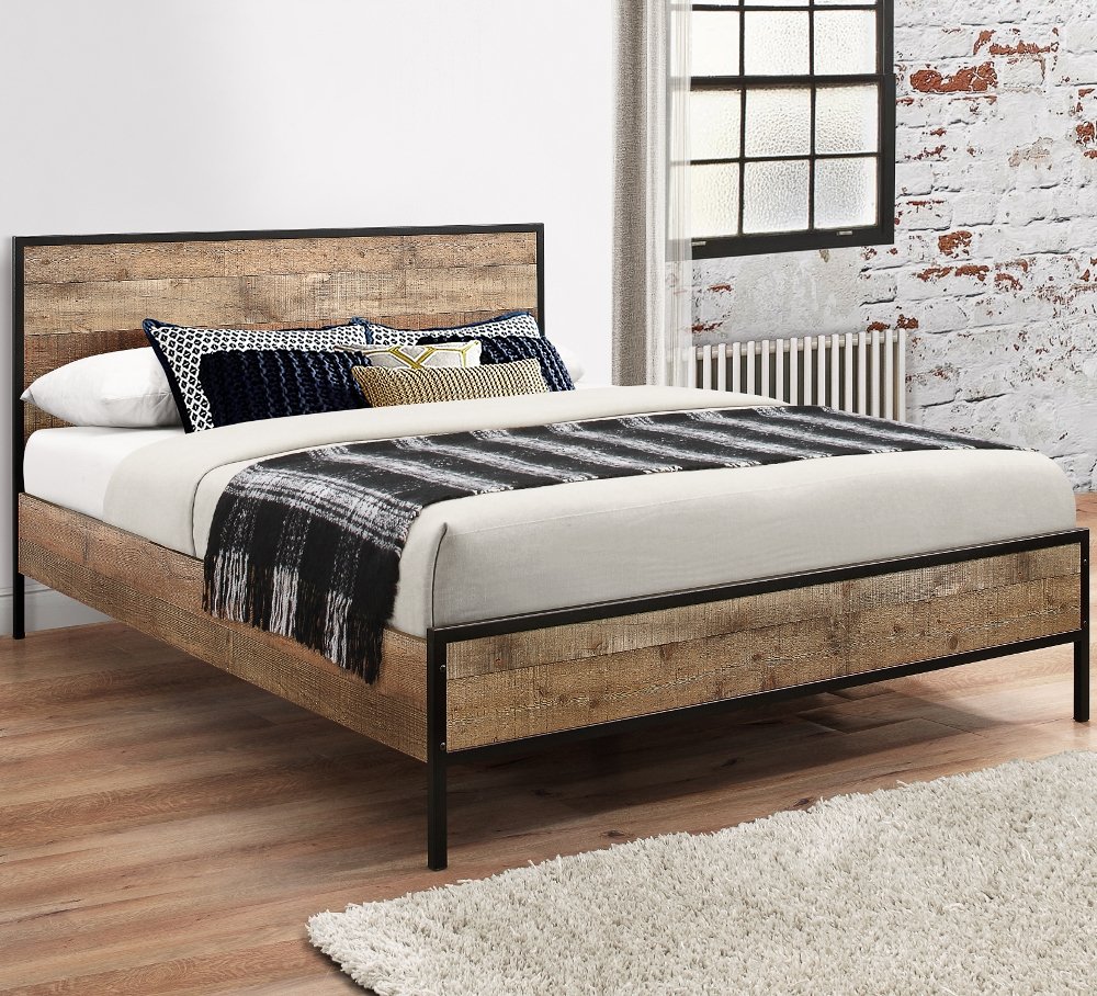 Wooden and Metal Bed Frame 4ft6 Double Urban Rustic