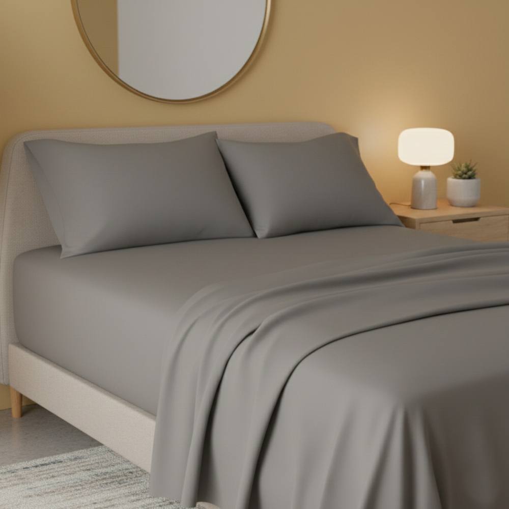 Snug City Flannelette Flat Sheet Soft Brushed Cotton Bedding for Warmth Comfort in Grey