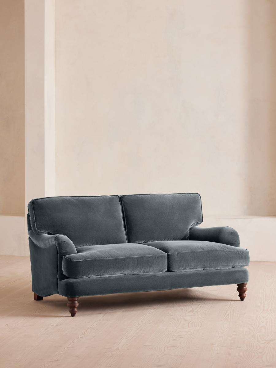 Arundel Two Seater Sofa, Velvet, Grey Blue