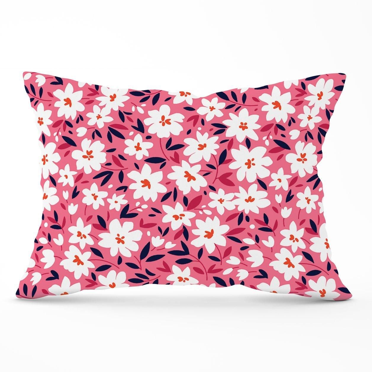 Warren Reed - Designer Small Cute White Flower Pattern Cushions in Pink