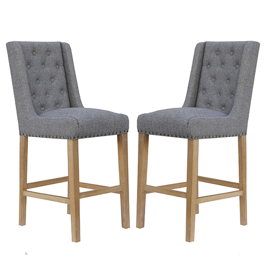 Rugeley Light Grey Fabric Button Back Bar Stools In Pair
