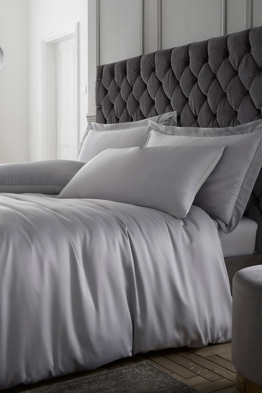 Catherine Lansfield 'Silky Soft Satin' Duvet Set in Silver