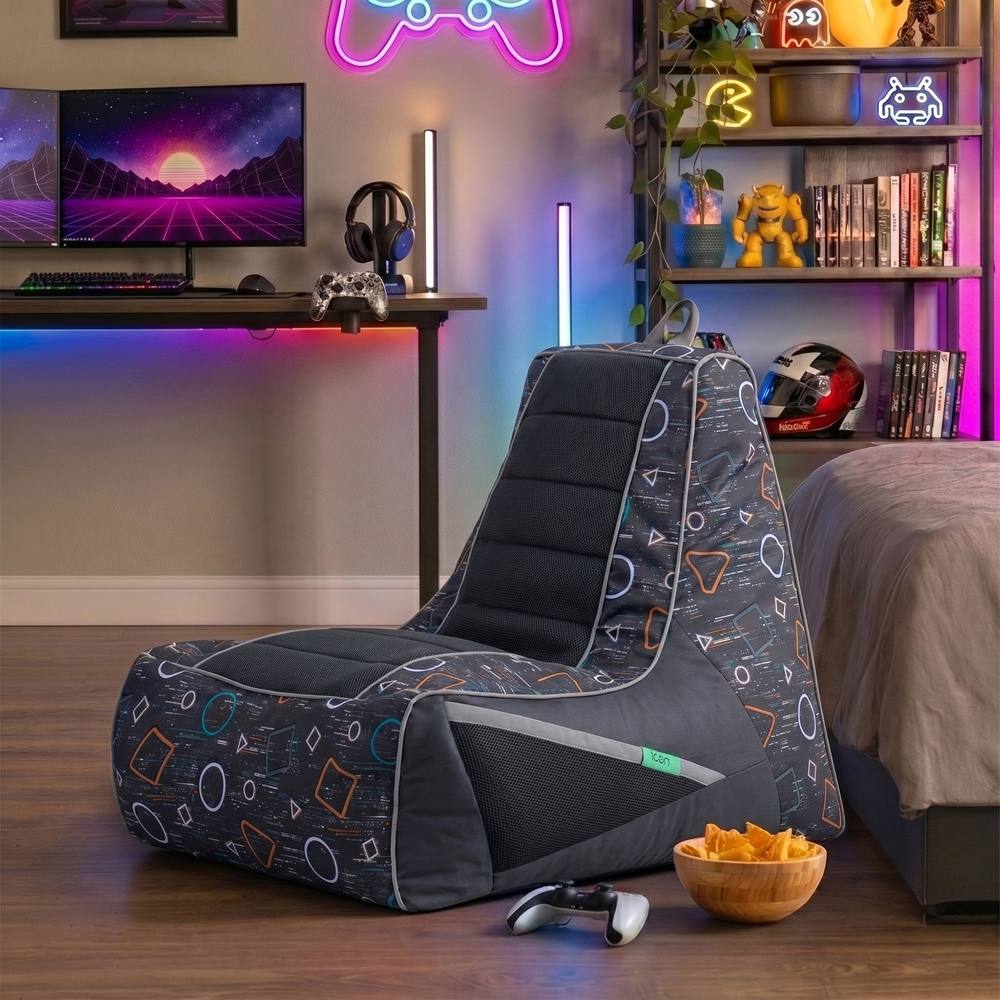 icon Meta Gaming Childrens Bean Bag Recliner in Grey